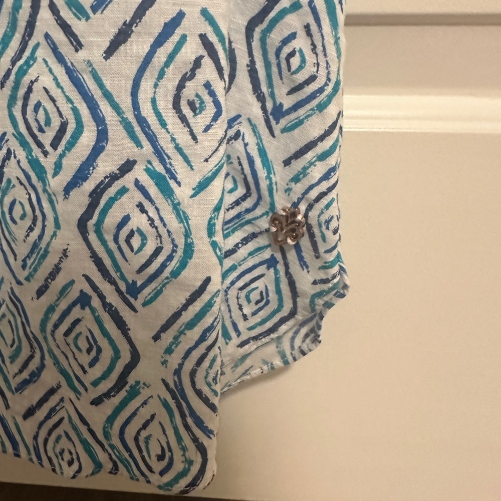 Hatley Ripples Blue Blouse Size Small A- Line Ruffles Buttons Womens - Picture 6 of 15